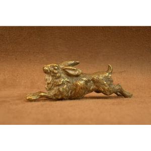 Small Running Hare Sculpture, 19th Century Vienna Bronze