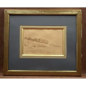 Ink Wash Drawing, Lyon School, Chemin Des Narrows In Lyon, By Francisque Gabillot, 19th Century