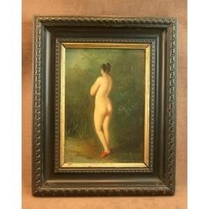 Oil Painting On Canvas, Female Nude In Nature, Late 19th Century 