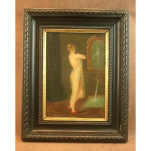 Oil Painting On Canvas Female Nude In An Interior, Late 19th Century