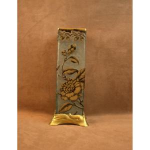 Baccarat Art Nouveau Frosted Glass Vase With Acid-etched Floral Decoration