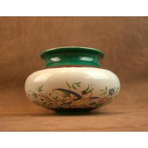 Creil Montereau Earthenware Vase Decorated With Japanese-style Enamels And Parrots, 19th Century 