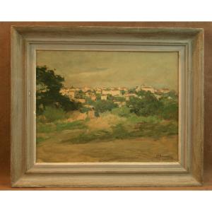 Painting, Oil On Cardboard, Lyon Seen From The Croix Rousse, By Alexandre François Bonnardel 