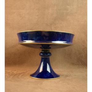 Important Footed Cup In Sèvres Porcelain, Cloudy Oven Blue, Late 19th Century 