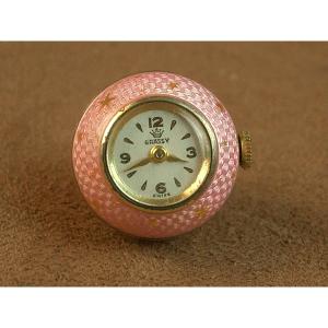 Geneva Ball Watch Pendant, Grassy In Vermeil And Guilloché Enamel