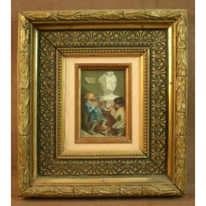 Small 19th Century Painting By Felix Emile Garbet, Sculpture Lesson