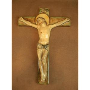 Crucifix In Karlsruhe Ceramic Majolica 