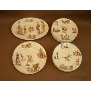 Beautiful Part Of Dinette In Luneville Earthenware With Humorous Decor Granville 