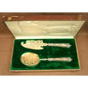 Art Nouveau Ice Cream Serving Cutlery In Silver And Gilt Metal Goldsmith Louis Coignet 