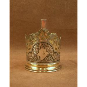 Glass Holder In Solid Silver With Niello And Vermeil, Russia 19th Century