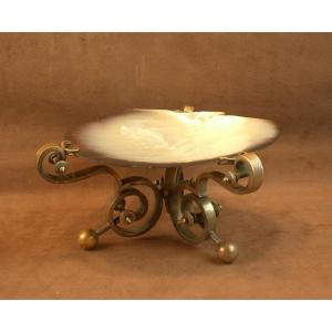 Large Antique Mounted Shell, 19th Century Brass Scroll Mount