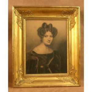 Charcoal Drawing Portrait Of A Lady From The Early 19th Century