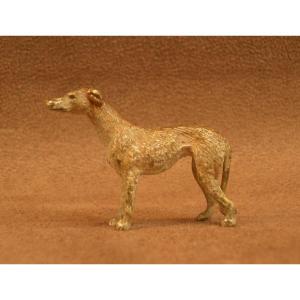 Small Greyhound Dog, Antique Polychrome Viennese Bronze 