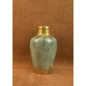 Art Nouveau Porcelain Vase With A Gilt Brass Mount, Signed Feff And Jeandel 
