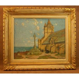 Oil Painting Of Brittany, St Guénolé, Signed Eugénie Caron-berger (1883-1963)