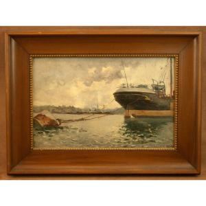 Marine Painting, Oil On Panel, Ocean Liner, Late 19th/early 20th Century, Signed 