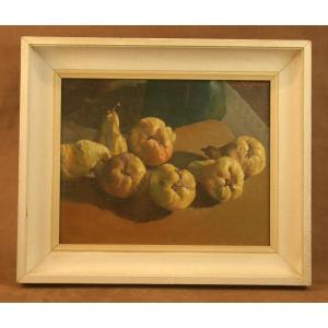 Oil Painting On Canvas Still Life With Pears By Joseph Weydmann (1914-1968) 
