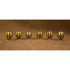 Set Of 6 Art Deco Vermeil And Enamel Spike Holders 
