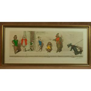 Humorous Engraving Of Dogs "you Come Handsome Blond" Arthur Boris Klein Known As O'klein (1893-1985)