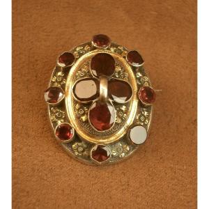 Antique 19th-century Silver And Vermeil Brooch Set With Garnet 