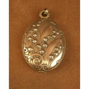 Art Nouveau Solid Silver Pocket Or Chatelaine Mirror With Lily Of The Valley Decoration