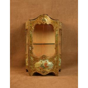 Miniature Display Case, Curved Cabinet, Doll Furniture, Louis XV Style 