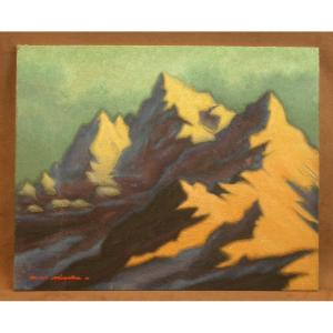 Oil Painting Of A Mountain Landscape By André Mioche, Known As "miauch" (1907-1995)