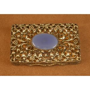 Antique Openwork Solid Silver Box With Blue Stone