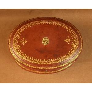 Antique Jewelry Box In Gilt-ironed Leather, 19th Century 