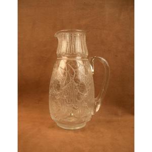 Art Deco Pitcher In Acid-etched Glass, Signed André Delatte Nancy 