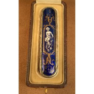 Antique Silver Enameled Moustache Brush