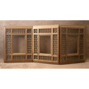Orientalist Triptych Folding Frame With Moucharabieh Décor