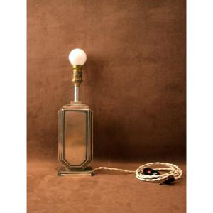 Art Deco Lamp In Silver-plated Bronze, Signed