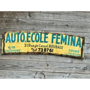 Painted Metal Plate, Front And Back "driving School" 1960