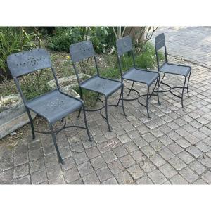 Set Of 4 Riveted Metal Chairs 1920/30