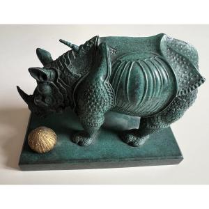 Salvador Dalí (1904-1989) Rhinoceros Dressed In Lace Bronze With Verdigris And Gold Patina