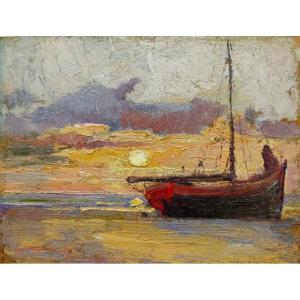 Pier Antonio Gariazzo (1879-1963) - Sunset On A Sailboat 
