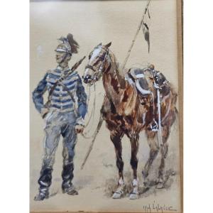 Alphonse Lalauze (1872–1941) Lancer And His Horse