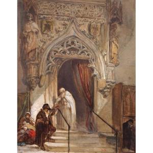 Louis Gallait, Priest Giving Alms To The Poor In The Church Of Saint Lawrence In Nuremberg