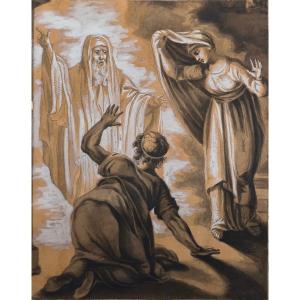 Anonymous - The Shade Of Samuel Appearing To Saul At The Witch's House In Endor - 19th Century Drawing