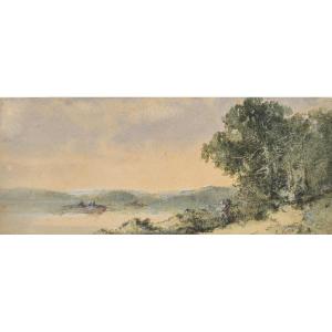 Frank V Norie (19th-20th Century) - Lakeside Landscape - Watercolor