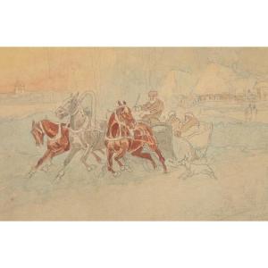 Pierre Petrovitch Perchine (1877-1956) - Troika In The Countryside - Watercolor