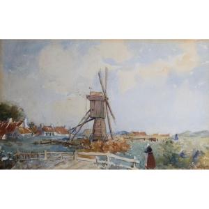 Alfred Van Neste (1874-1969) - Landscape With A Mill In Flanders