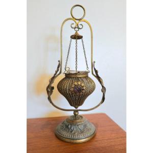 Small Church Lantern - Late 19th Century - Brass, Metal And Glass 