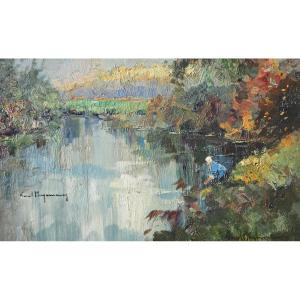 Paul Hagemans (1884-1959) - Animated Lakescape - Oil On Panel