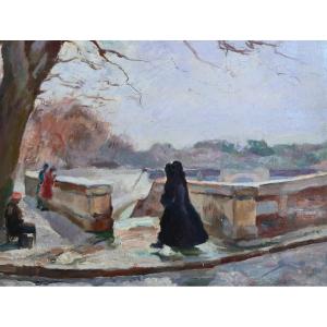 Luigi Polverini (rome 1903-1960) - Lungo Tevere - Oil On Cardboard - Post Impressionist Italy
