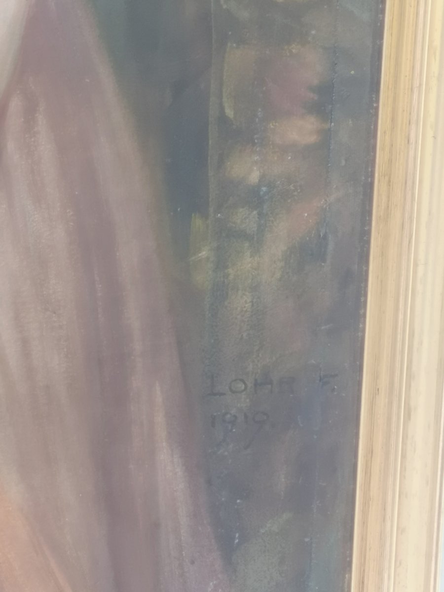 pittura olio su tela firmato Lohr F. pittore Ungherese raffiguranti due giovani ragazze.-photo-1