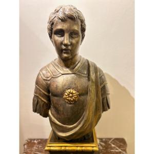 Wooden Bust Of A Young Roman Emperor