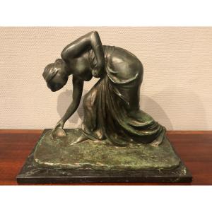 Bronze Bust Of A Woman Drawing Water, Art Nouveau