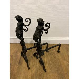 A Beautiful Pair Of Bronze Andirons, 18th Century